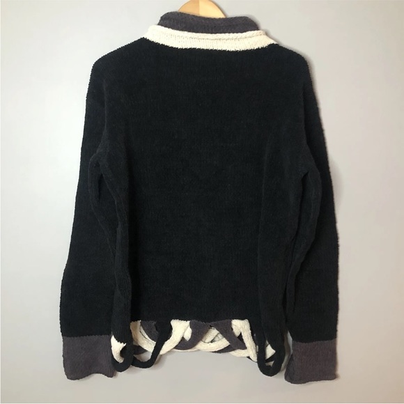 EDEL MACBRIDE Sweater Ireland Hand Made High Roll Neck Chenille Knit Black Large - Picture 10 of 16